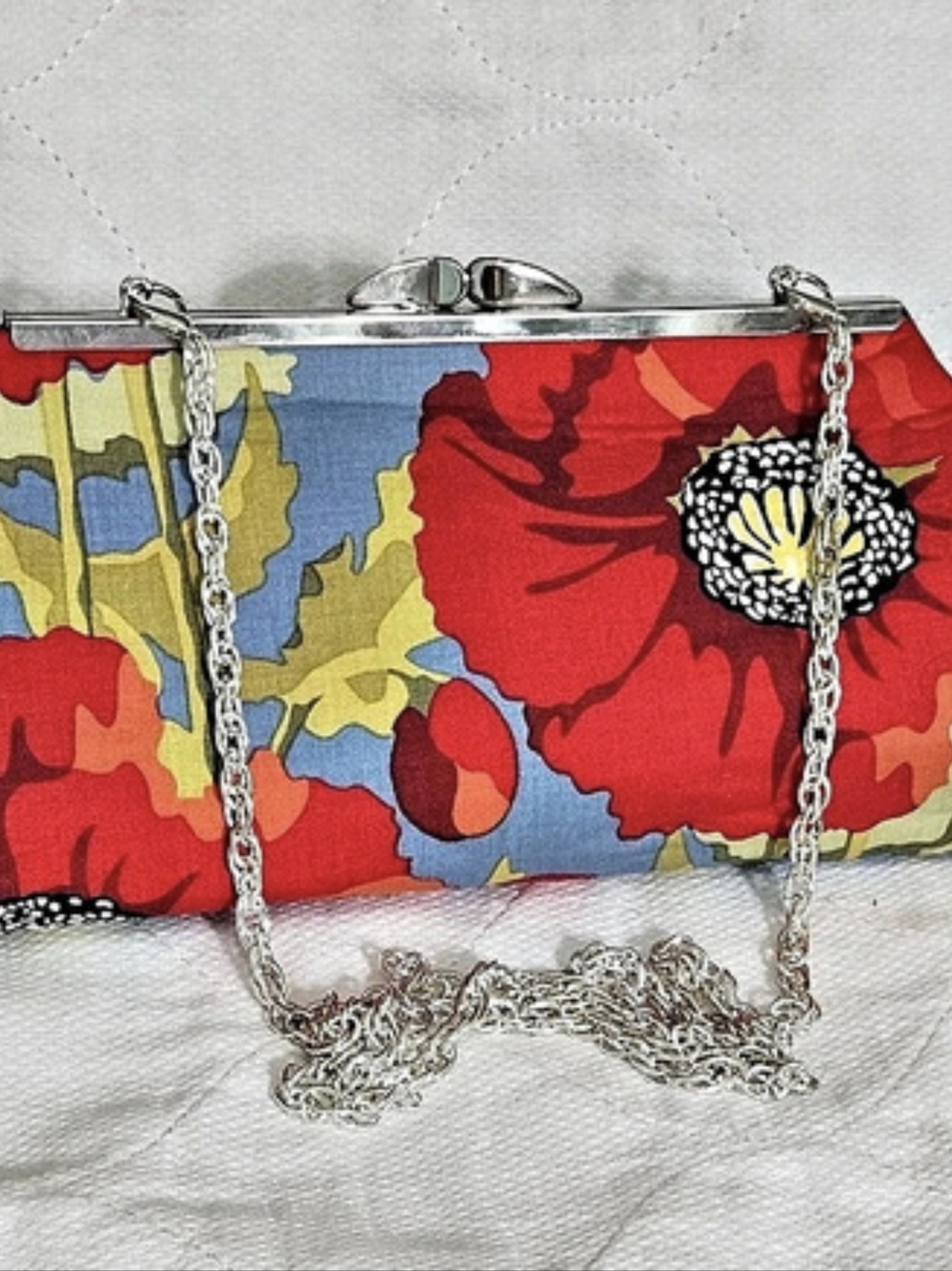 Poppy Floral Frame Clutch in Red & Blue New